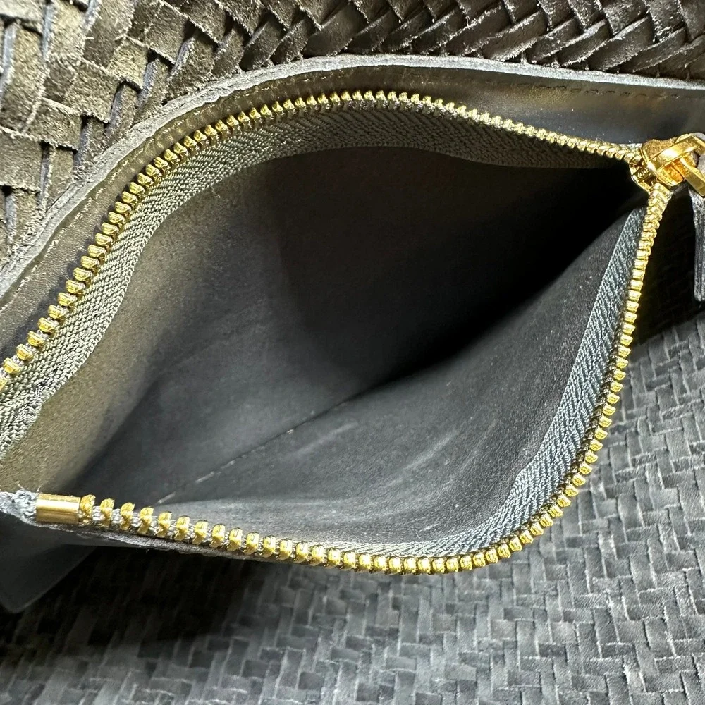 Madewell Navy Woven Genine Leather Tote Large Braided Handle Beach Marine Boho - Picture 12 of 16